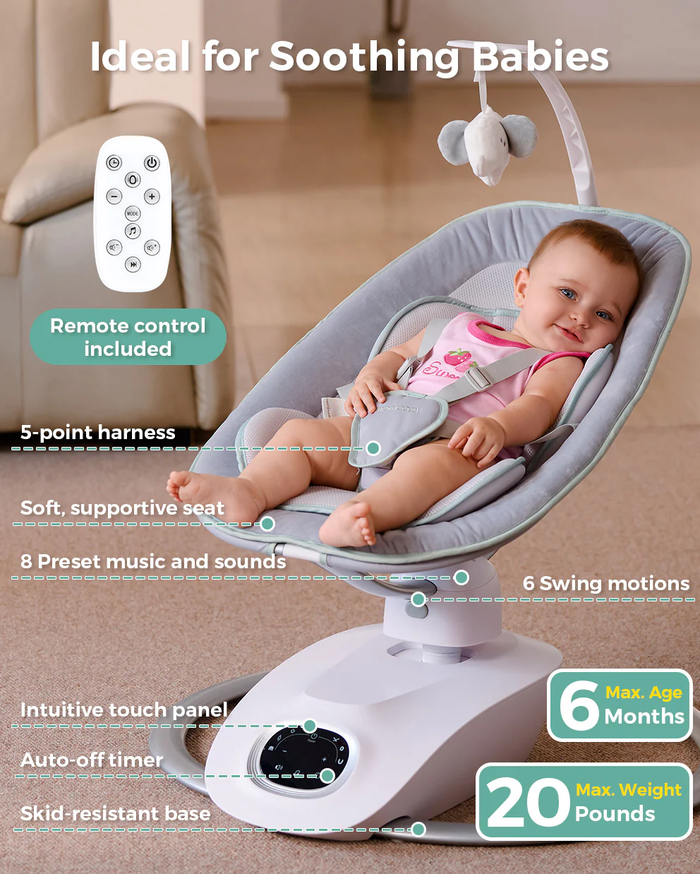 Inserto para bebés Momcozy compatible con el columpio Momcozy CocoSway - Image 9