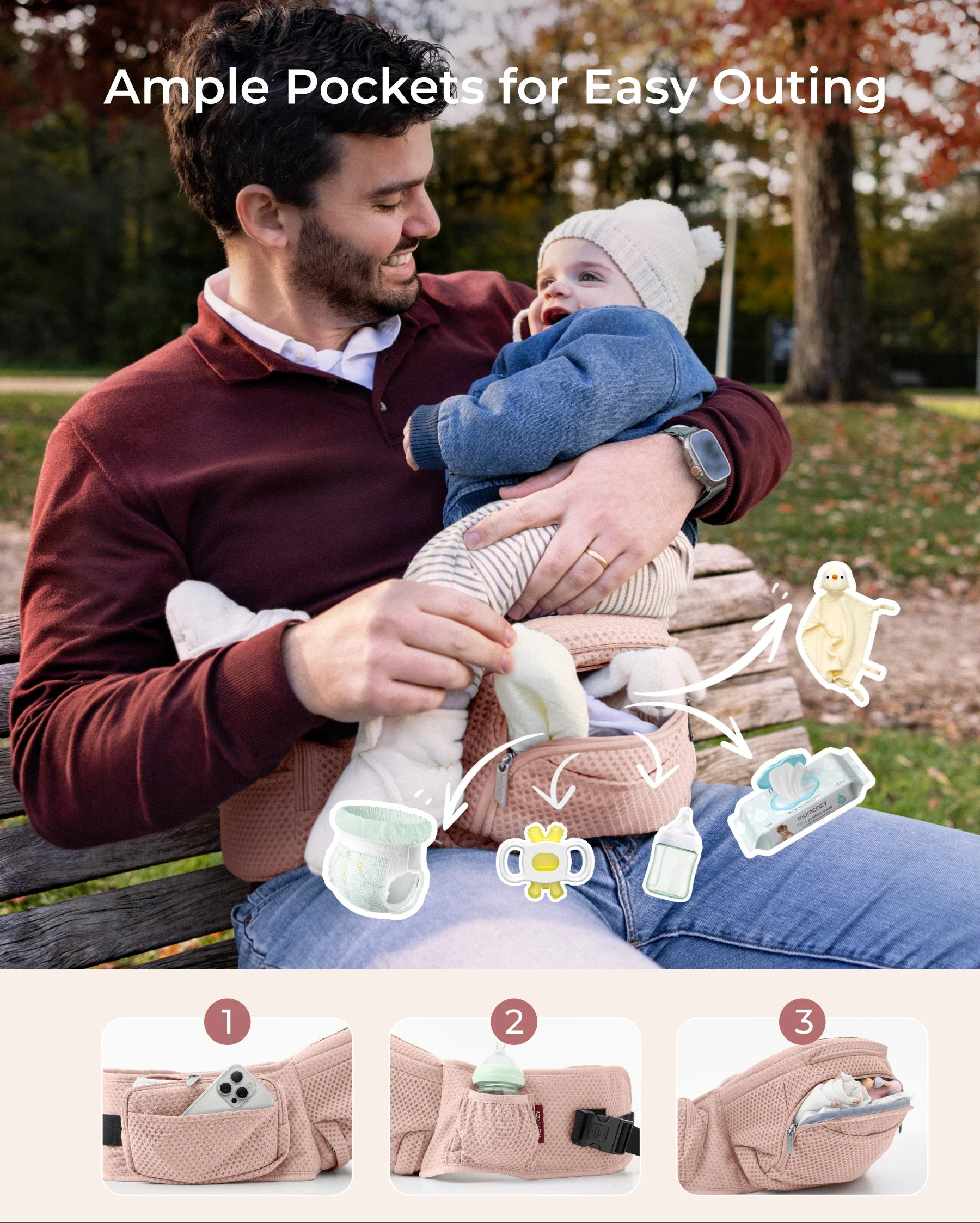 Portabebés Momcozy Move2Fit con asiento ergonómico - Image 19