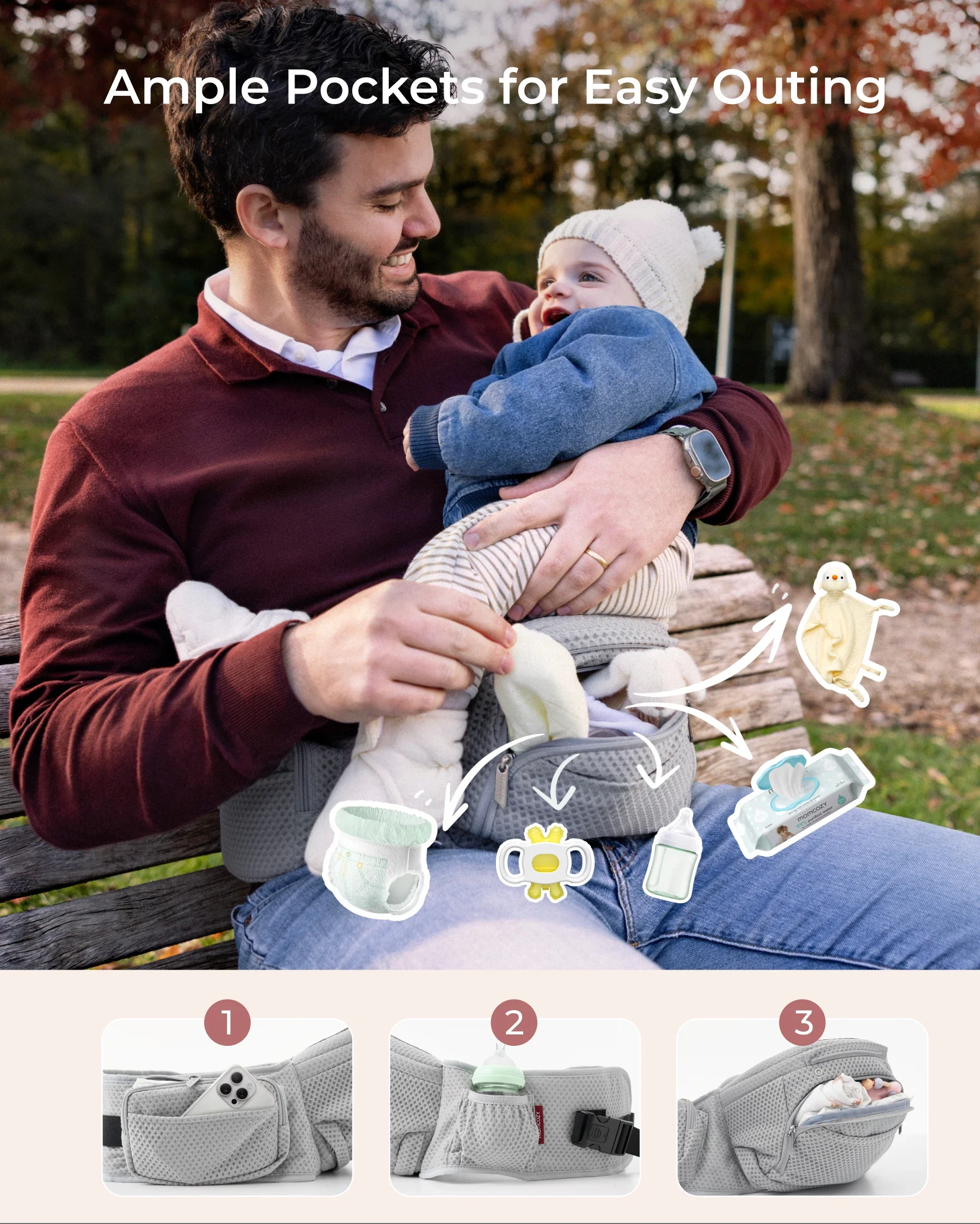 Portabebés Momcozy Move2Fit con asiento ergonómico - Image 29