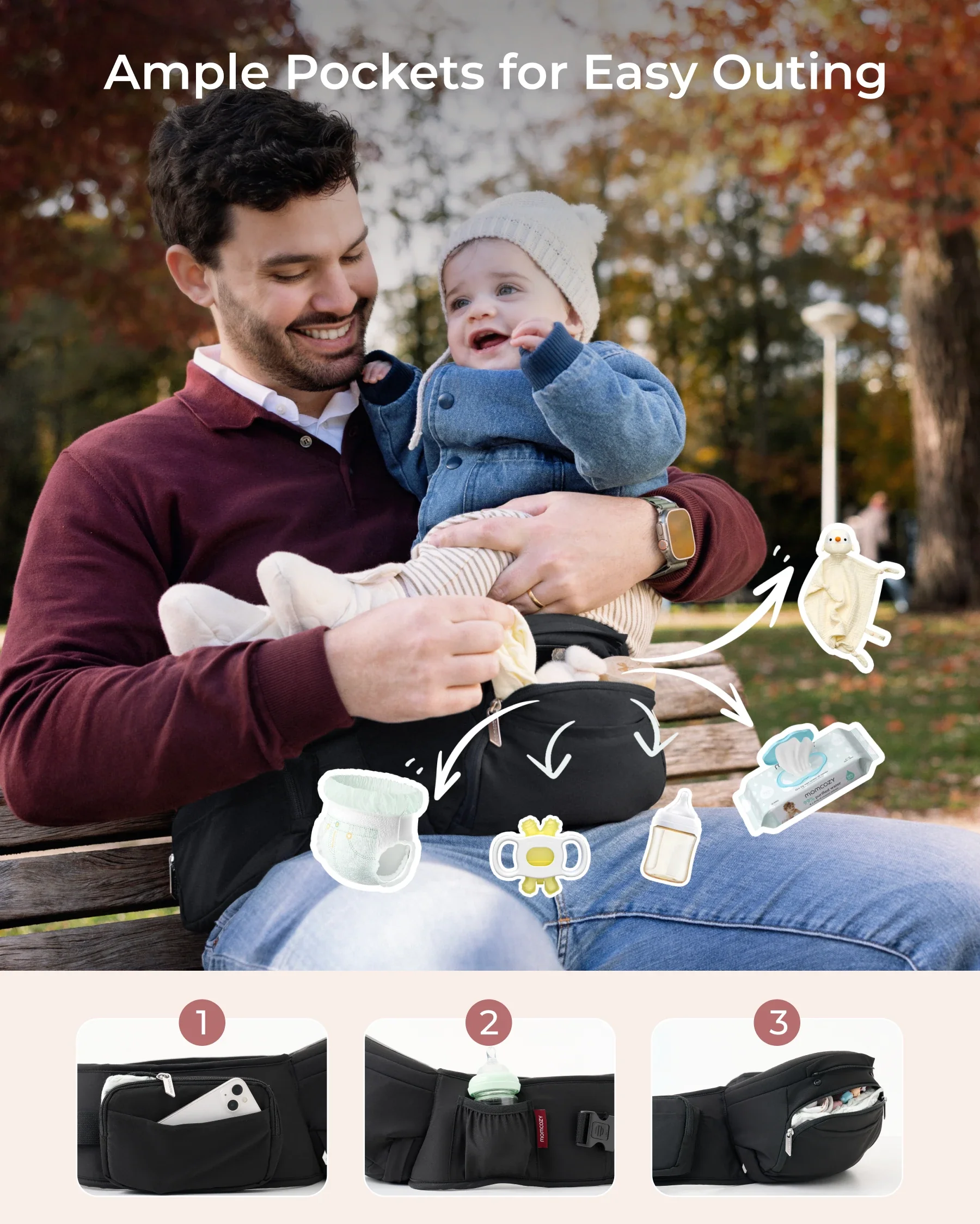 Portabebés Momcozy Move2Fit con asiento ergonómico - Image 7