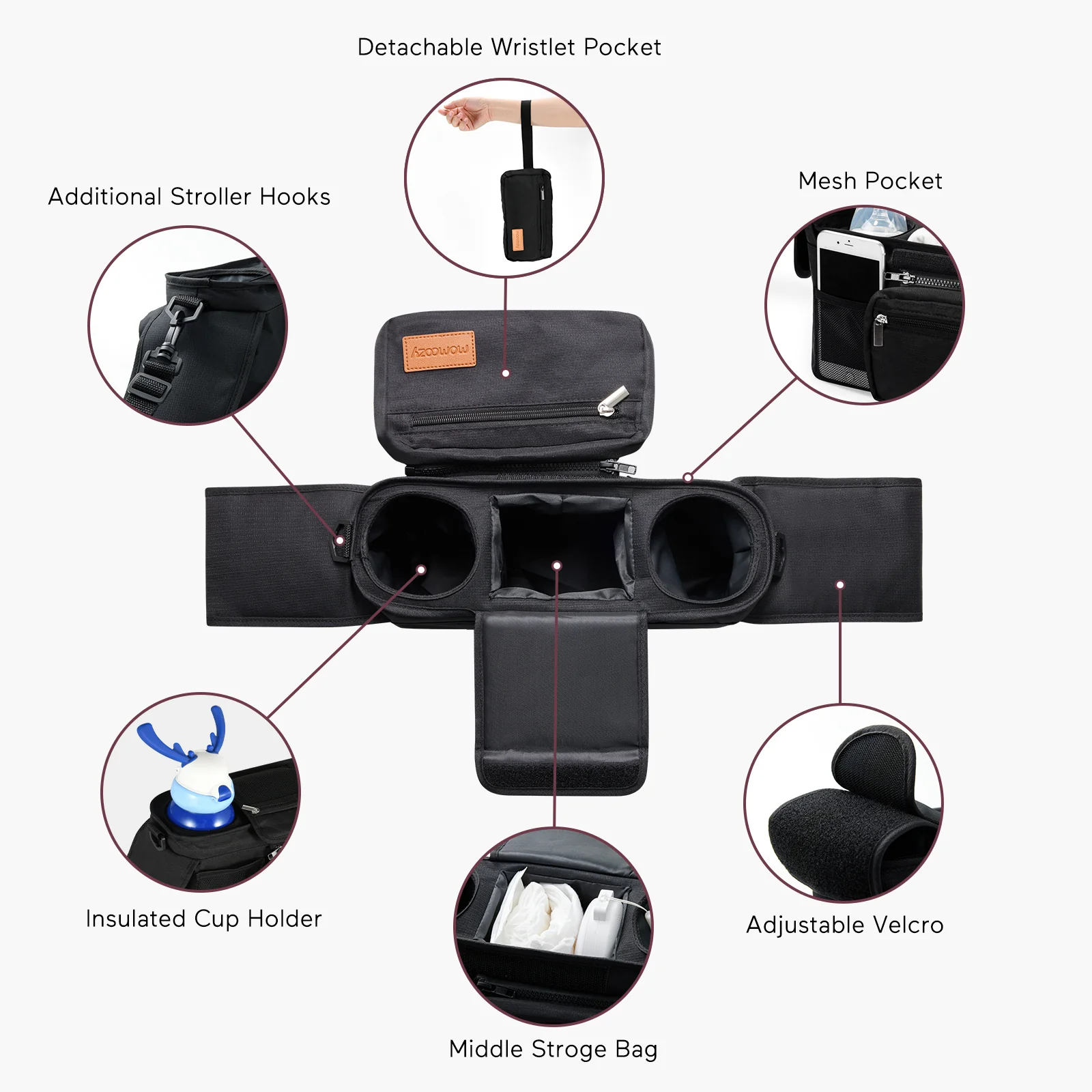 Organizador de Cochecito Momcozy - Porta vasos Todo en Uno y Cochecitos para Mascotas - Image 9